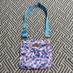 Lilly Pulitzer Pompano Crossbody Bag Ruff Night Pink Blue Dogs Purse